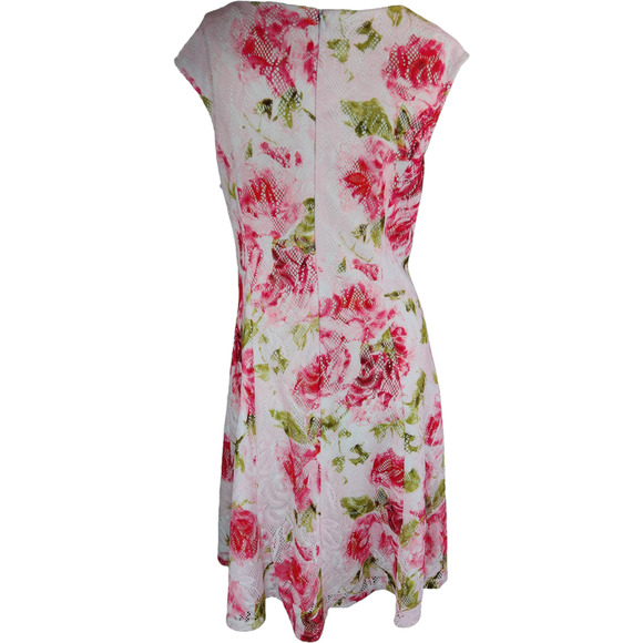 Studio One Womens 18 Sleeveless Floral Pink Roses Lace A-Line Dress Knee Length - Picture 7 of 13